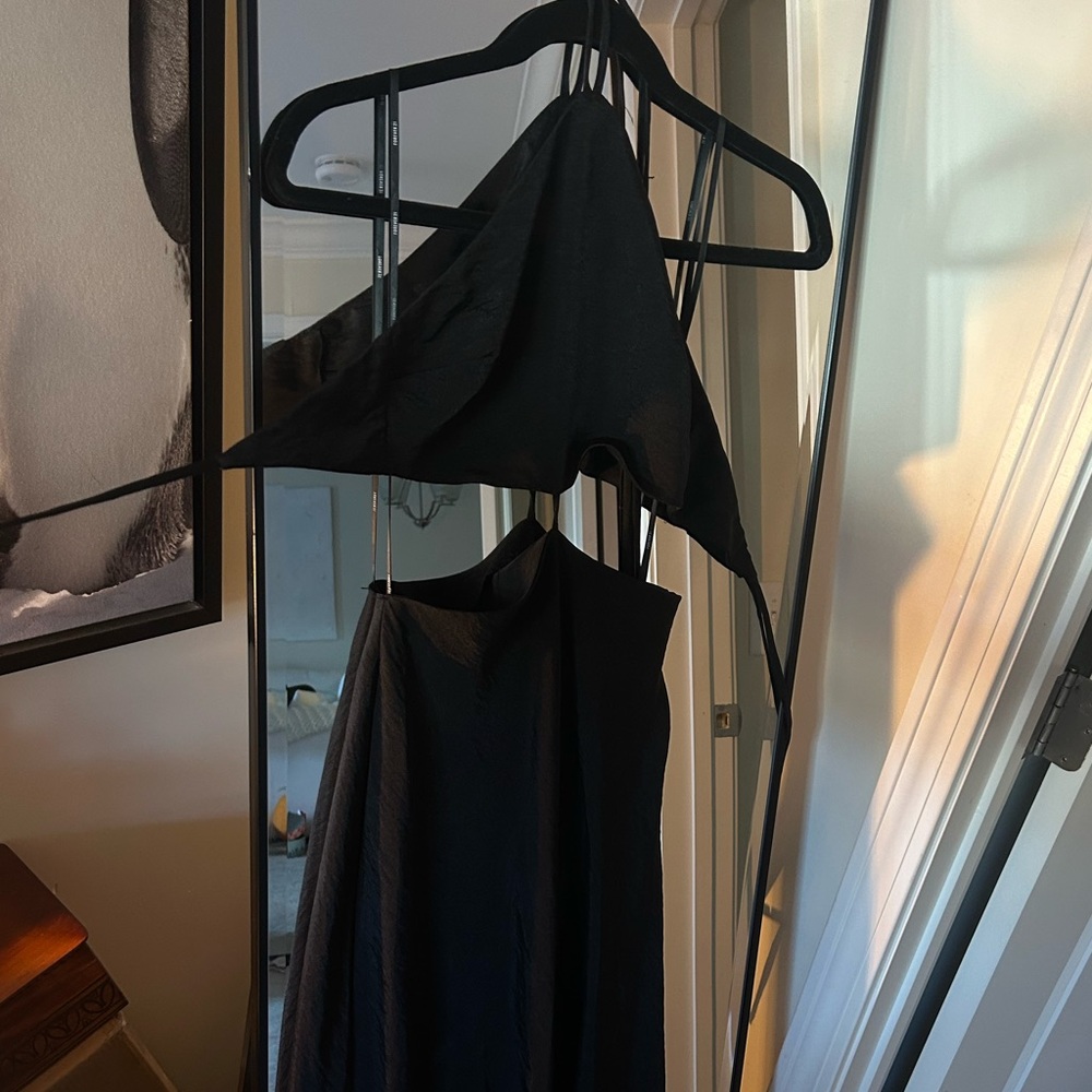 Forever 21 black satin halter neck dress - size s